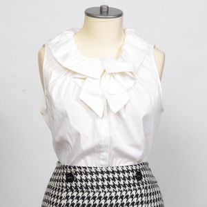 The Layfatette 148 White Sleeveless Ruffle Blouse